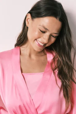 Robe midi em cetim rosa