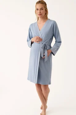 Robe quimono curta maternidade às bolinhas