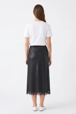 Saia midi acetinada de renda