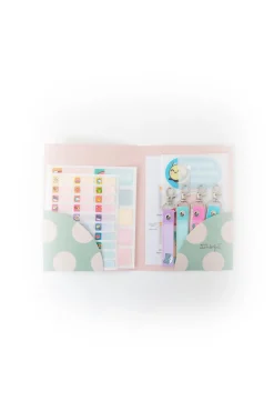 Set de personalização escolar: Stickers e lanyards - Abelha, pêssego, gato e estrela.