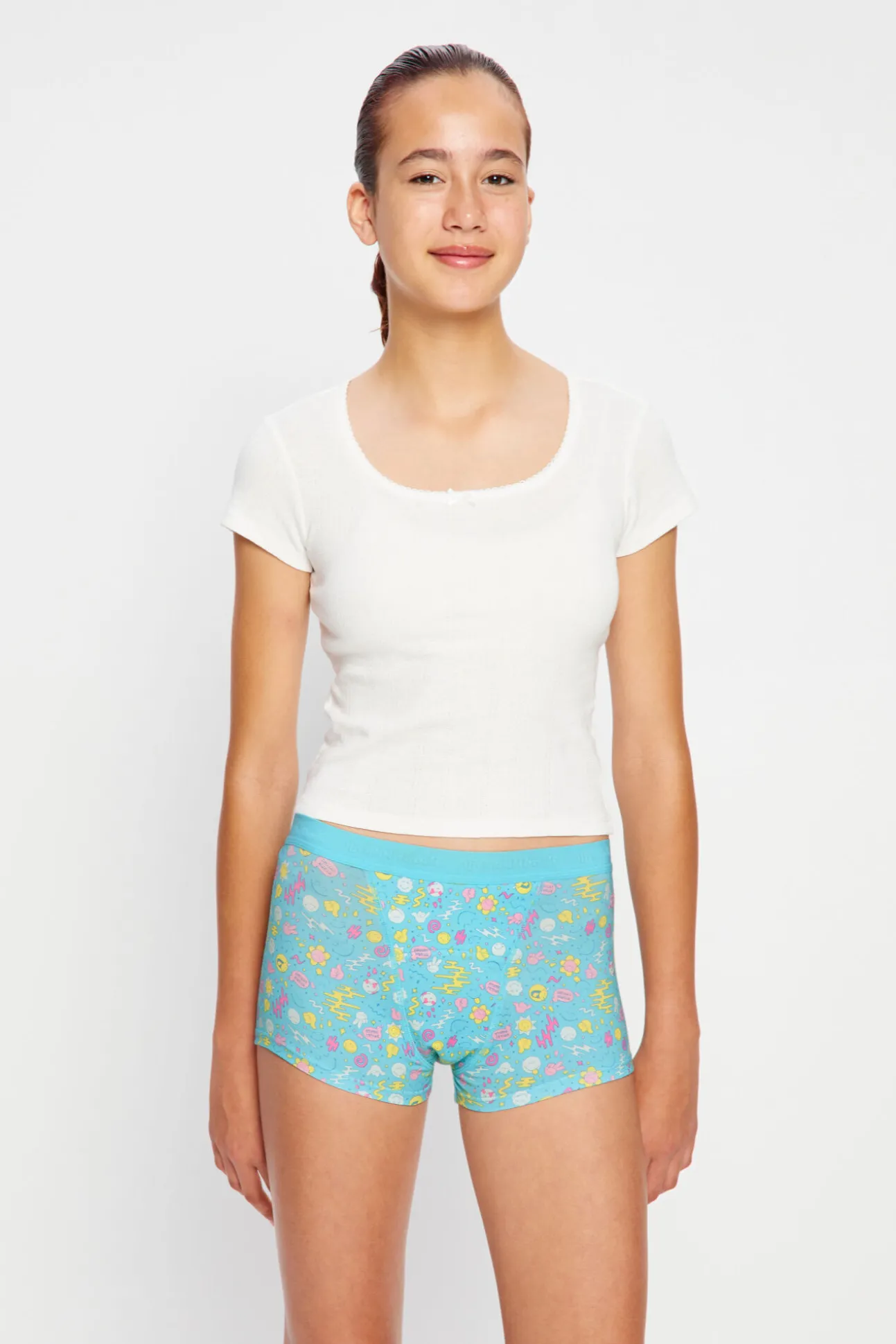 SmileyWorld® Short Menstrual Teen em Algodão Orgânico Fluxo Super Blue