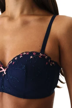 Soutien balconette azul com bordados florais