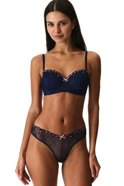 Soutien balconette azul com bordados florais
