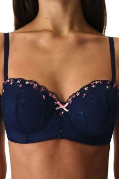 Soutien balconette azul com bordados florais