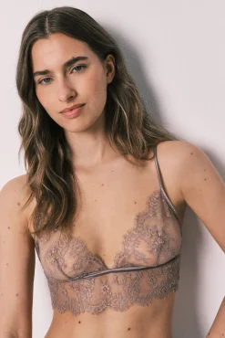 Soutien bralette de renda de flores marrom
