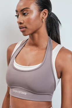 Soutien desportivo 4D Stretch sobreposição contraste marrom
