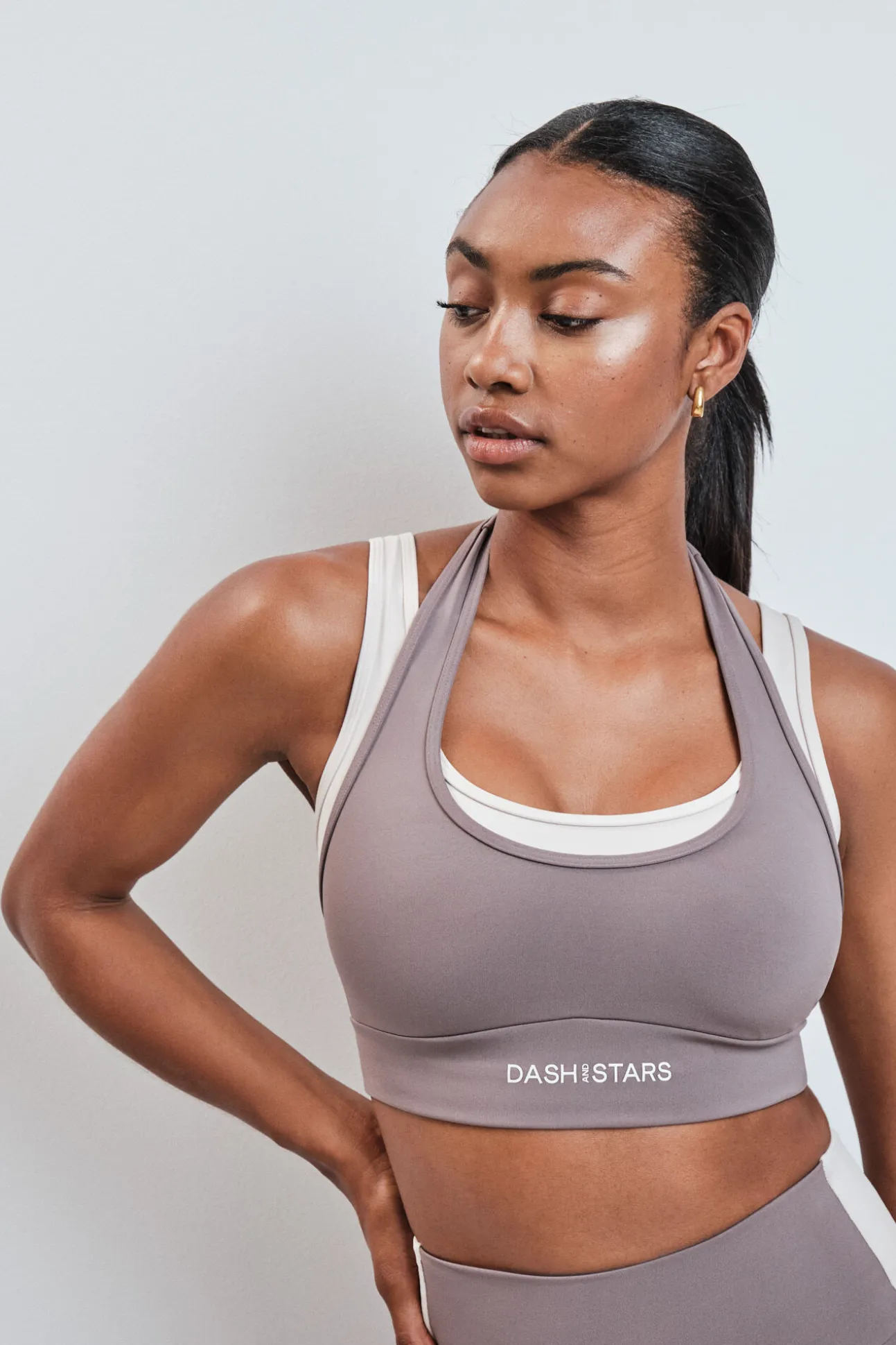 Soutien desportivo 4D Stretch sobreposição contraste marrom