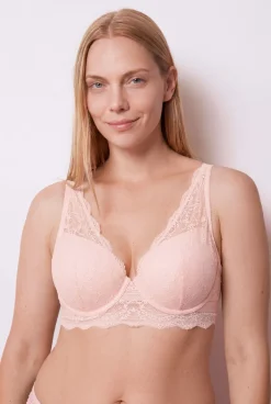 Soutien halter com enchimento em renda rosa INTUITIVE