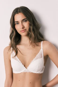 Soutien halter com enchimento em renda branco INTUITIVE