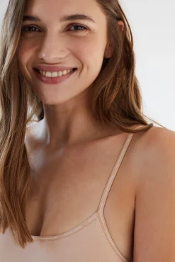 Soutien top algodão com enchimento e fecho nude