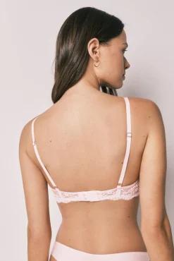 Soutien top com enchimento e renda rosa