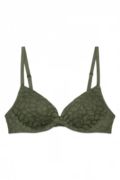 Soutien triangular CHARMING com enchimento em renda caqui