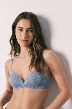 Soutien triangular com enchimento em renda azul CHARMING