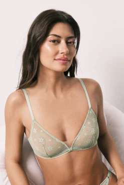 Soutien triangular de renda verde NATURAL
