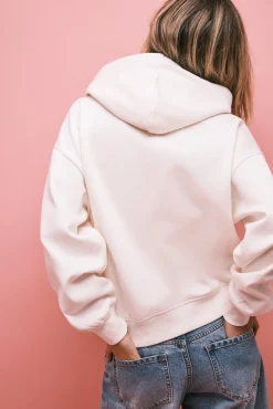 Sweatshirt borrego com capuz e fecho-éclair bege