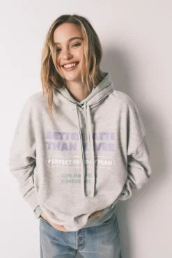 Sweatshirt capuz em felpa de algodão cinzento