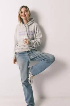 Sweatshirt capuz em felpa de algodão cinzento