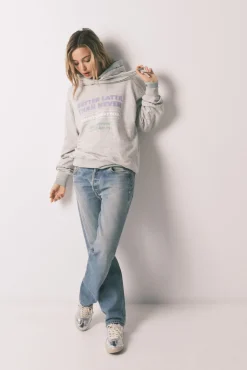 Sweatshirt capuz em felpa de algodão cinzento