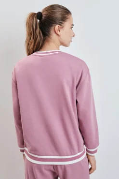 Sweatshirt college em felpa rosa