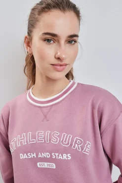Sweatshirt college em felpa rosa