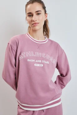 Sweatshirt college em felpa rosa