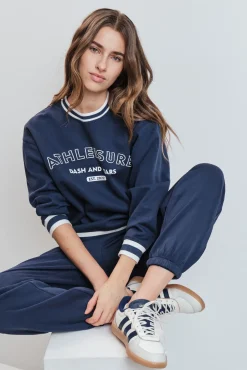 Sweatshirt college em moletão azul