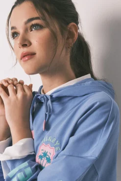 Sweatshirt com capuz em felpa de algodão azul