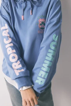 Sweatshirt com capuz em felpa de algodão azul
