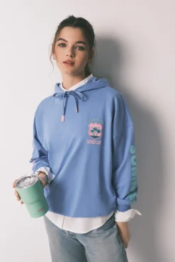 Sweatshirt com capuz em felpa de algodão azul