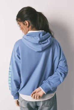 Sweatshirt com capuz em felpa de algodão azul