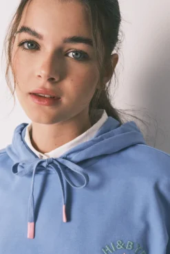Sweatshirt com capuz em felpa de algodão azul