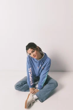 Sweatshirt com capuz em felpa de algodão azul