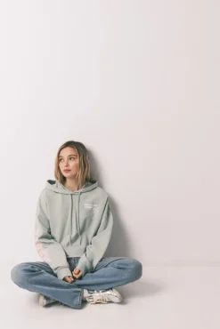 Sweatshirt com capuz em felpa de algodão verde