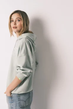 Sweatshirt com capuz em felpa de algodão verde