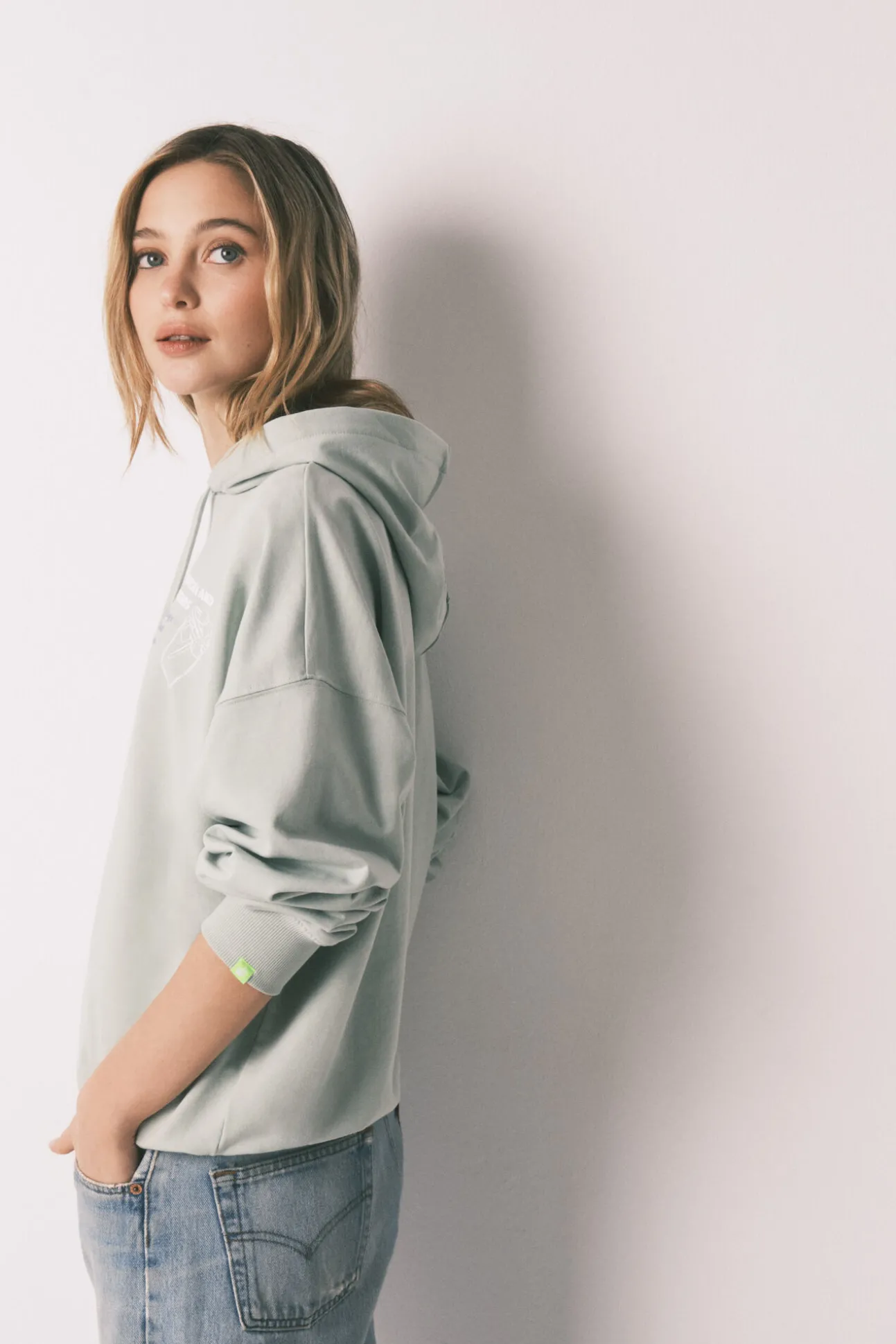 Sweatshirt com capuz em felpa de algodão verde