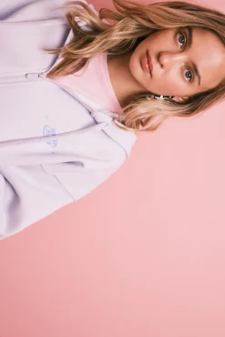 Sweatshirt com fecho-éclair e capuz lilás