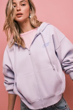 Sweatshirt com fecho-éclair e capuz lilás