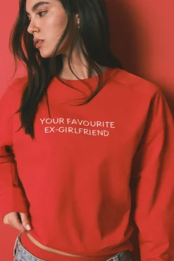 Sweatshirt curta lisa em felpa de algodão vermelha