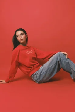 Sweatshirt curta lisa em felpa de algodão vermelha