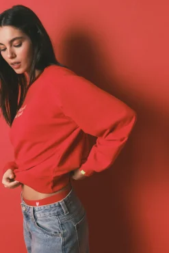 Sweatshirt curta lisa em felpa de algodão vermelha