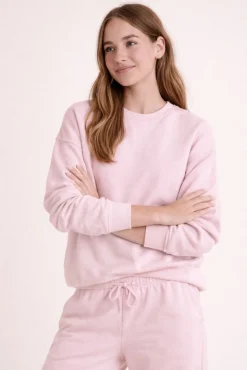 Sweatshirt de felpa gola redonda com acabamentos canelados