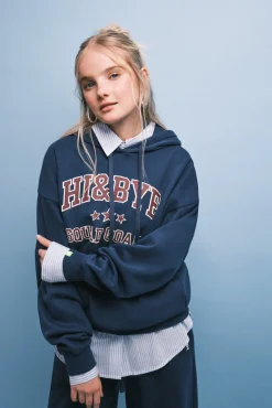 Sweatshirt em felpa com capuz azul logo