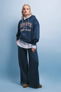 Sweatshirt em felpa com capuz azul logo