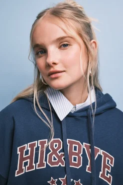 Sweatshirt em felpa com capuz azul logo