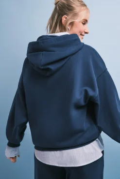 Sweatshirt em felpa com capuz azul logo