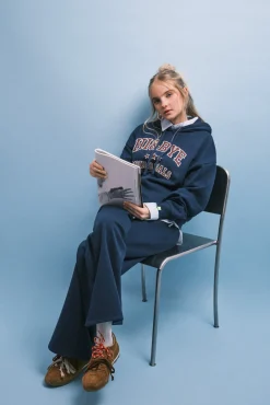 Sweatshirt em felpa com capuz azul logo