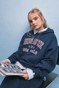 Sweatshirt em felpa com capuz azul logo