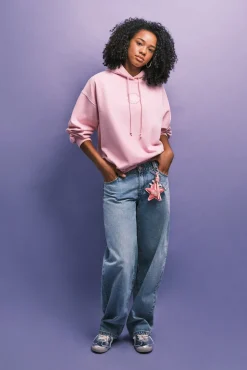 Sweatshirt em felpa com capuz rosa