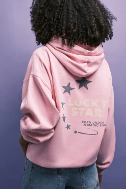 Sweatshirt em felpa com capuz rosa