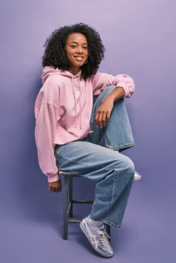 Sweatshirt em felpa com capuz rosa